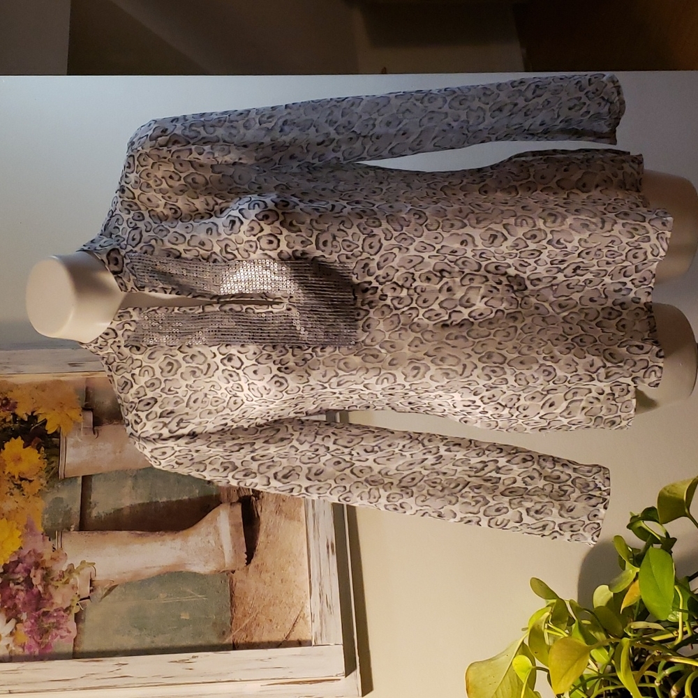 Charter Club Black and White Leopard Print Blouse